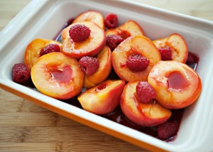 Duraznos horneados con mermelada de Frambuesa